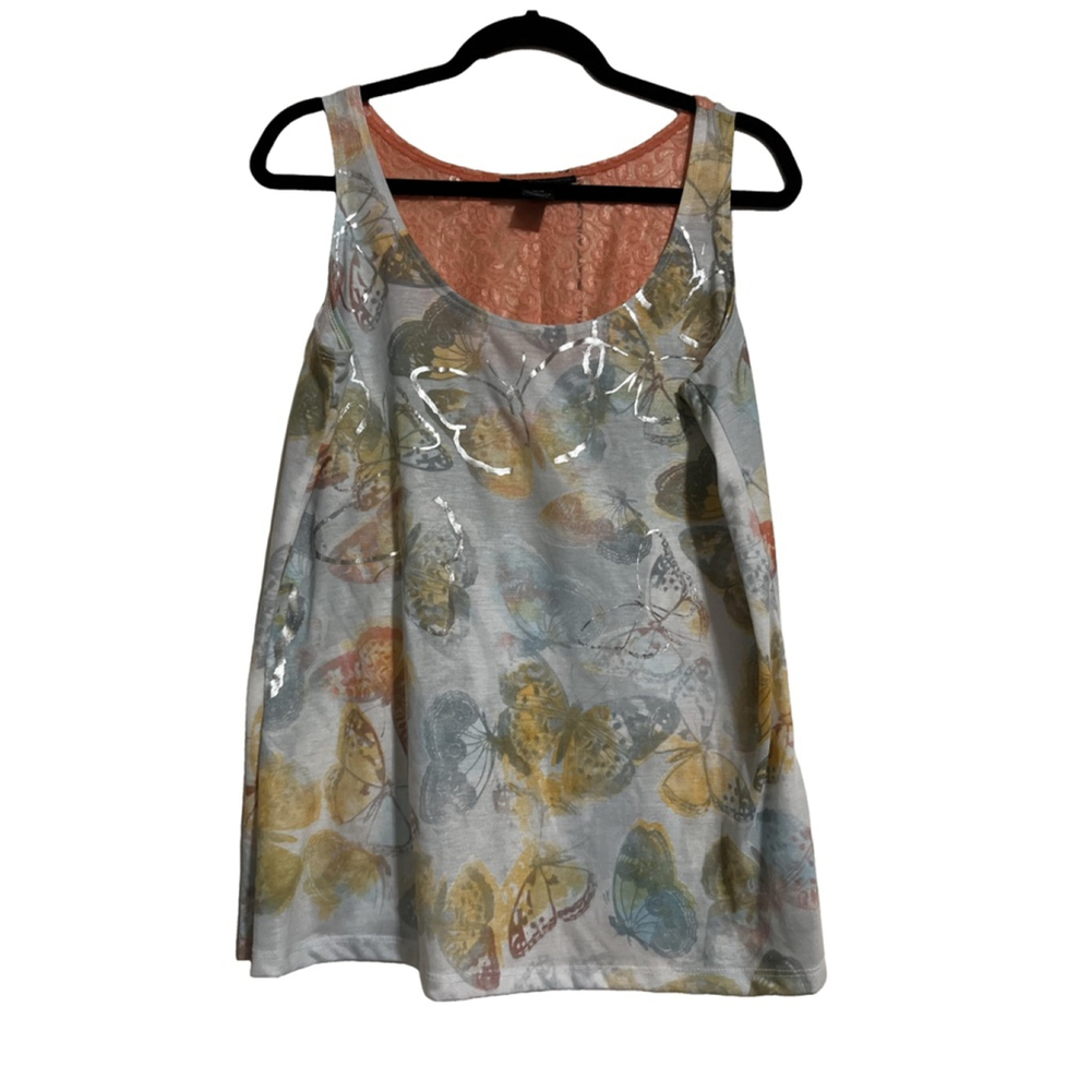 Women's Lane Bryant Tank Top Size 14/16 Gray Butterfly Print
